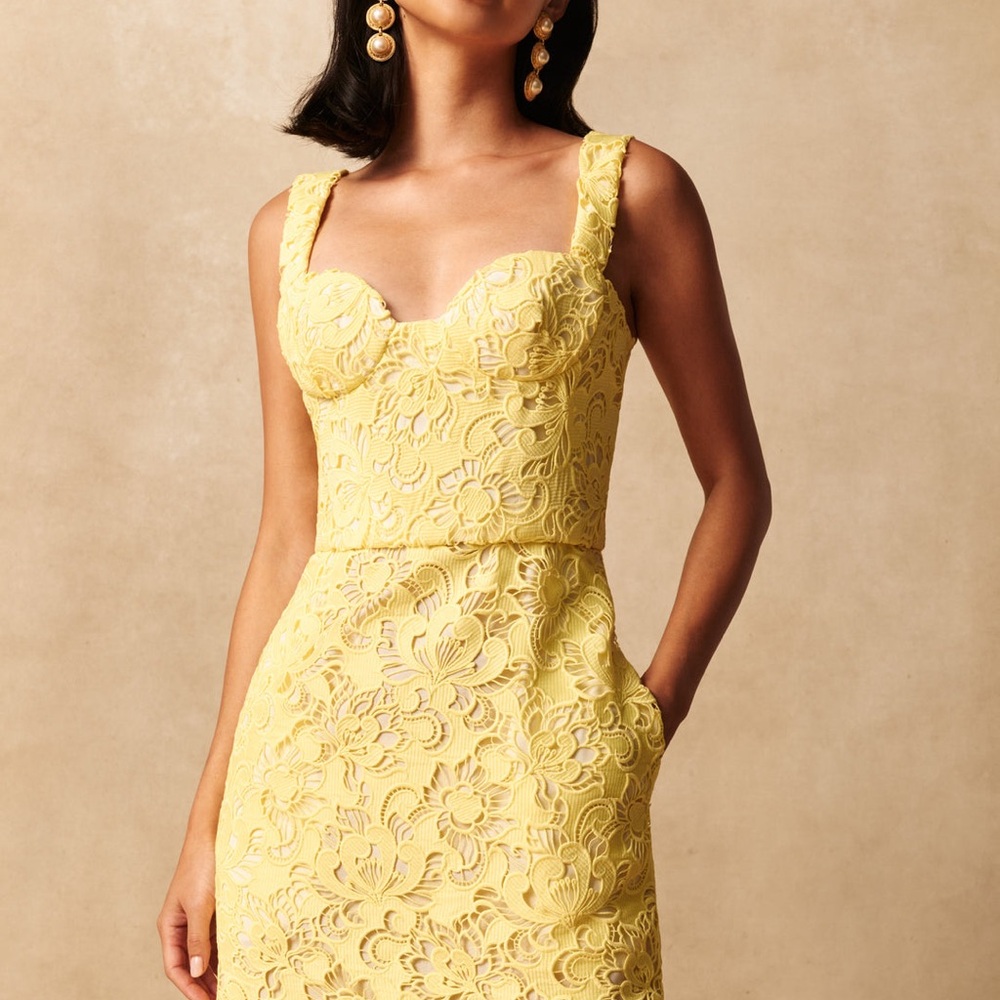 Aknvas Yellow Floral Lace Mini Dress